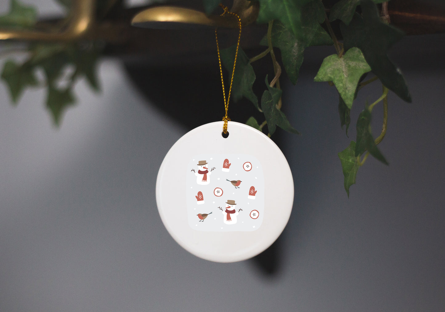 Folky Wintertime Ceramic Ornament