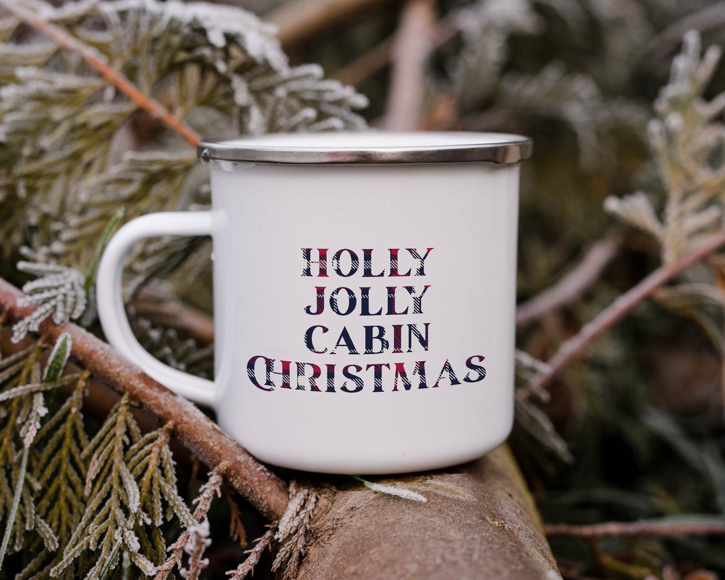 Holly Jolly Cabin Christmas - Enamel Camping Mug