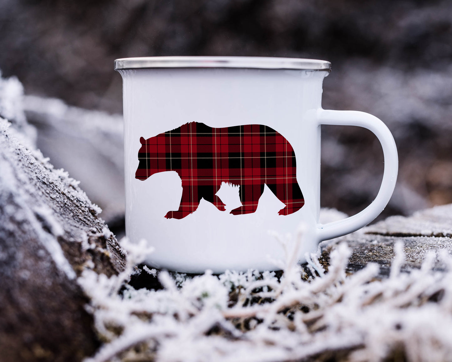 Plaid Bear - Enamel Camping Mug