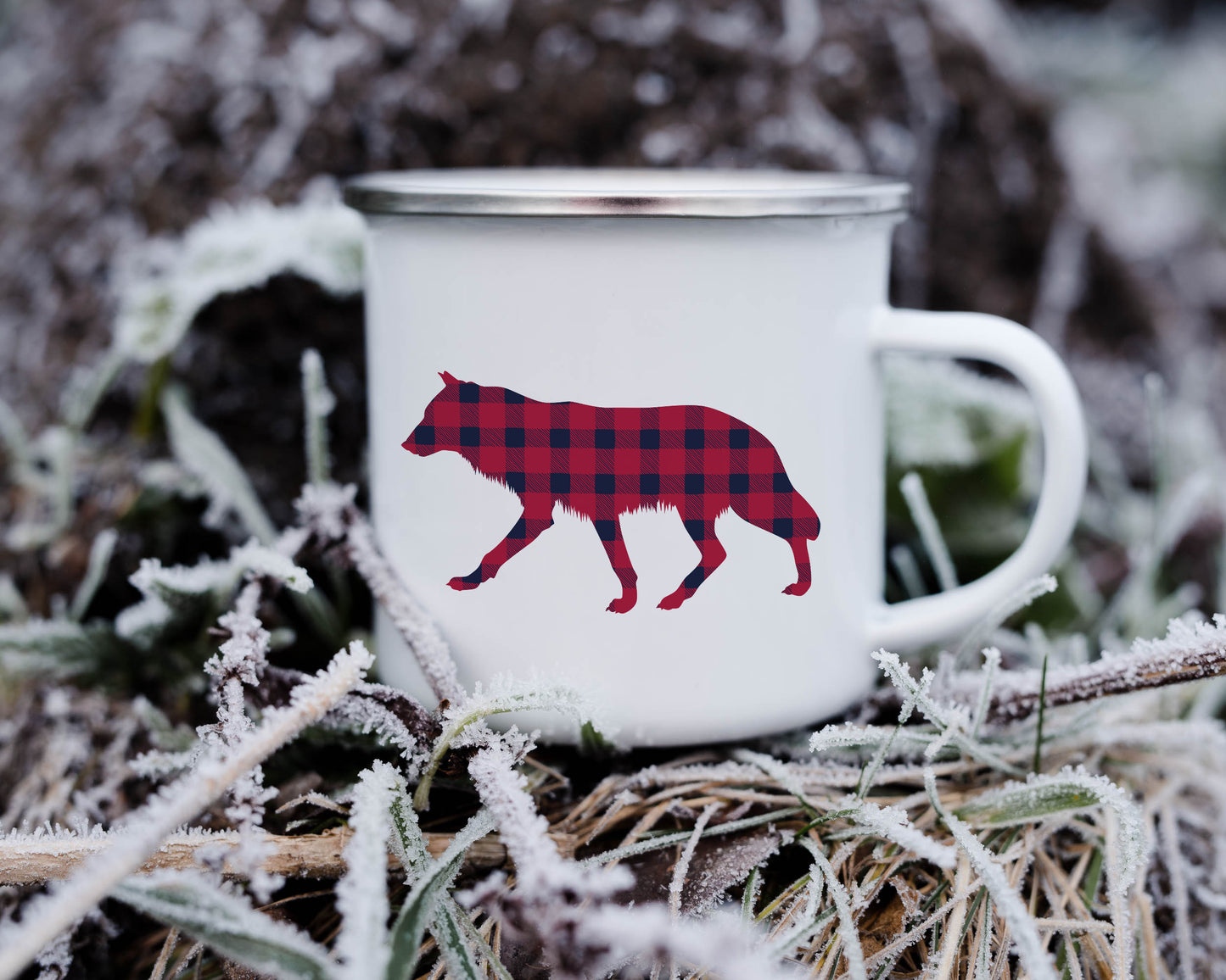 Plaid Wolf - Enamel Camping Mug