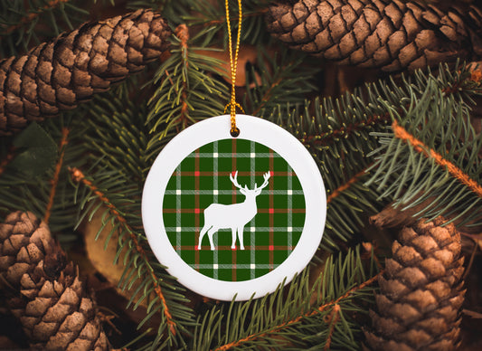 Plaid Deer Stag - Ceramic Ornament