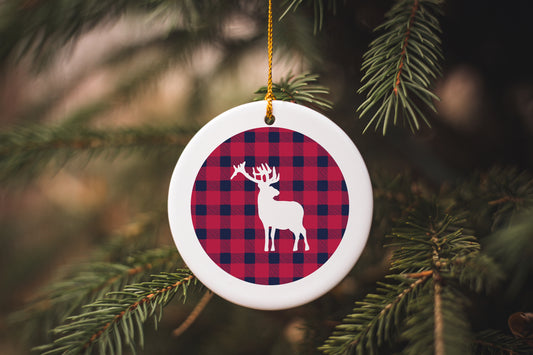 Plaid Deer Stag - Ceramic Ornament