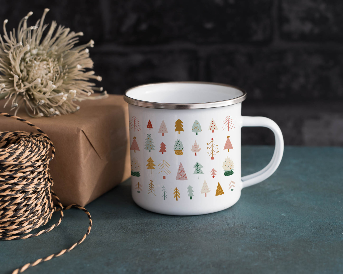 Folky Wintertime Christmas Enamel Mug