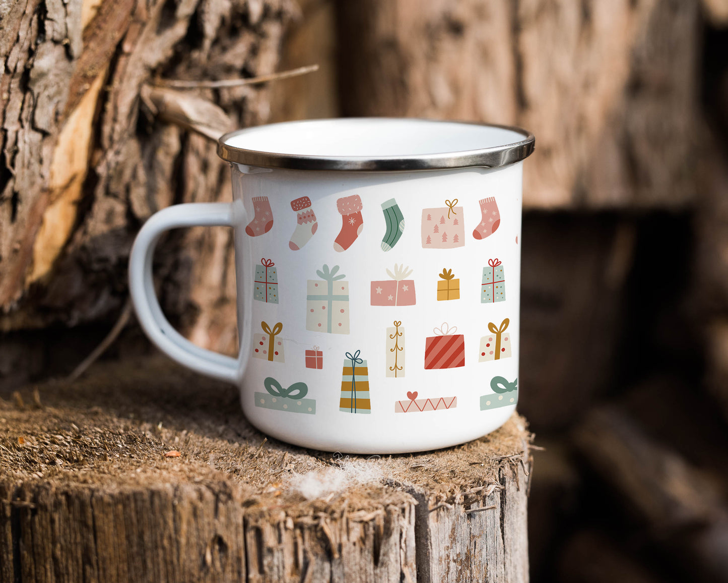 Folky Wintertime Christmas Enamel Mug